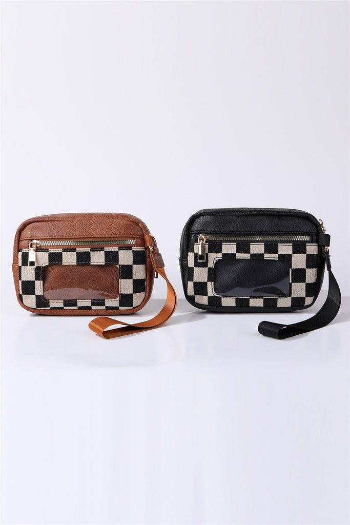 Multi-Zipper Checkered Pouch Bag Wristlet | 40P617