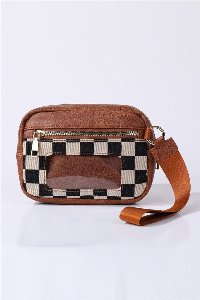 Multi-Zipper Checkered Pouch Bag Wristlet | 40P617