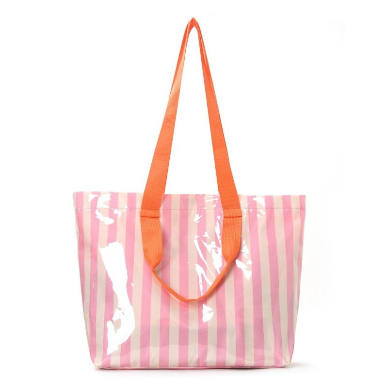 Large Striped Vinyl Tote Bags with Shoulder Strap | 40P619