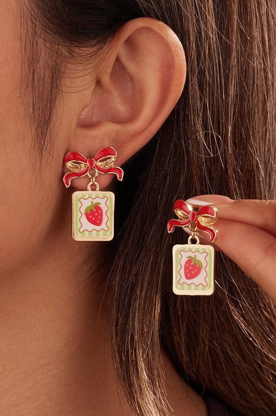 Bow Drop Enamel Charm Statement Earrings | 40E503