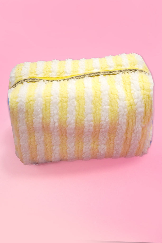 Plush Striped Sherpa Makeup Bag - Cozy Travel Pouch | 40P621