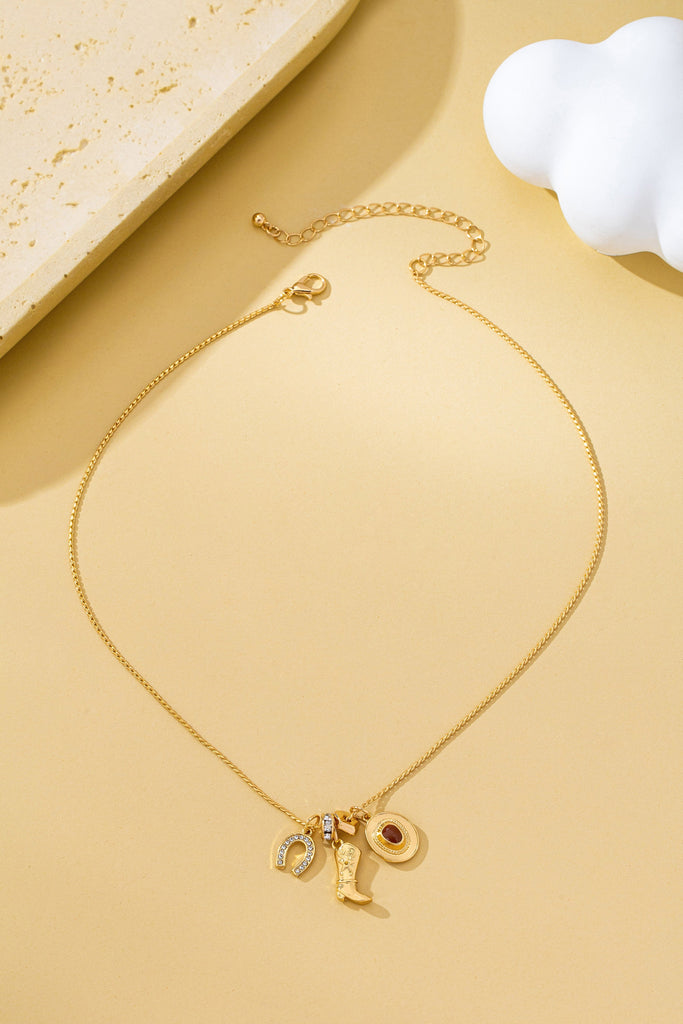 Western Hat Boot Horseshoe Rhinestone Charm Necklace | 80N93128