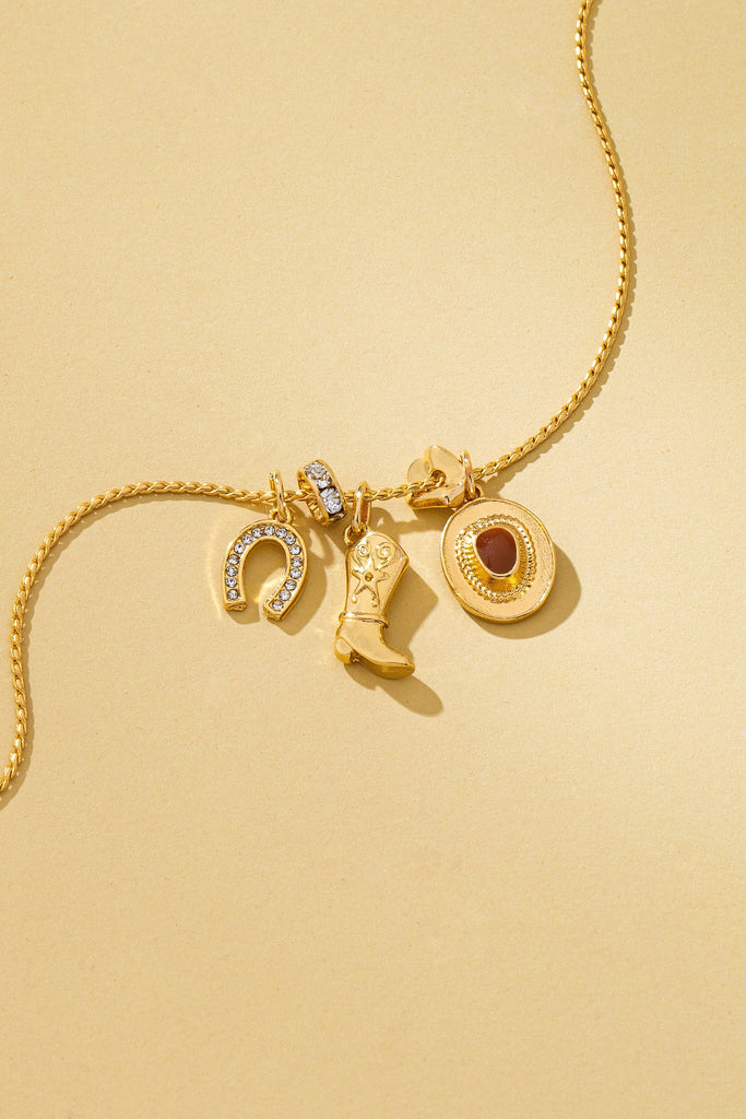 Western Hat Boot Horseshoe Rhinestone Charm Necklace | 80N93128