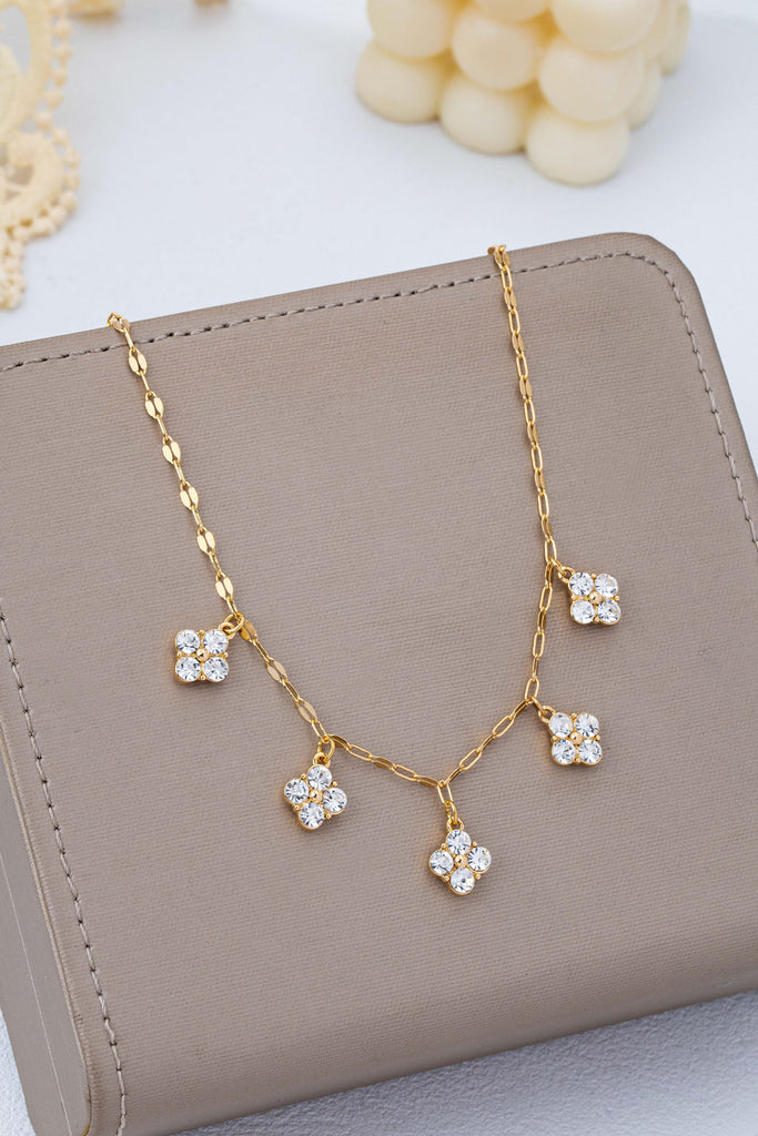 Crystal Quatrefoil Clover Station Necklace | 80N93157