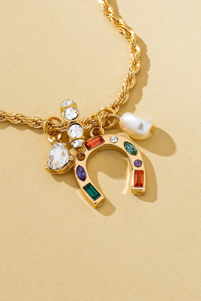 Multi-Color Horseshoe and Pearl Crystal Charm Necklace | 80N93136