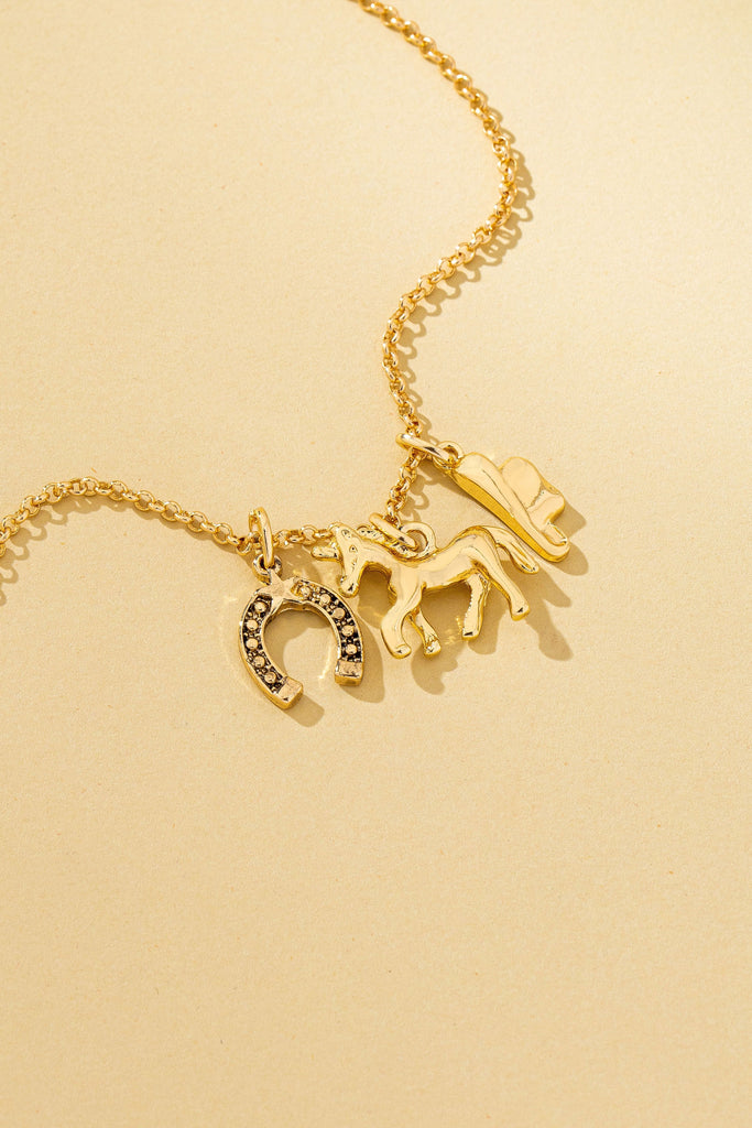 Galloping Horse and Horseshoe Charm Necklace | 80N93131