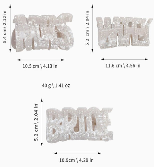 Bride Wifey Mrs Hair Claw Clips | 40H1096