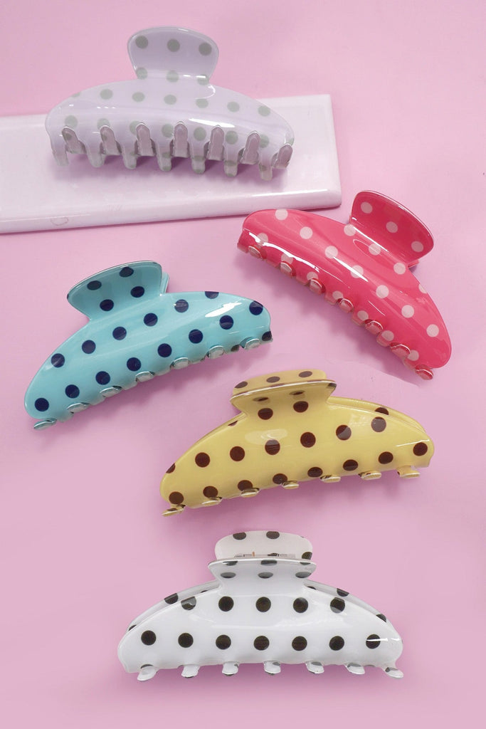 Retro Polka Dot Hair Claw - Glossy Spotted French Style Clip | 40H1099