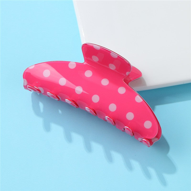 Retro Polka Dot Hair Claw - Glossy Spotted French Style Clip | 40H1099