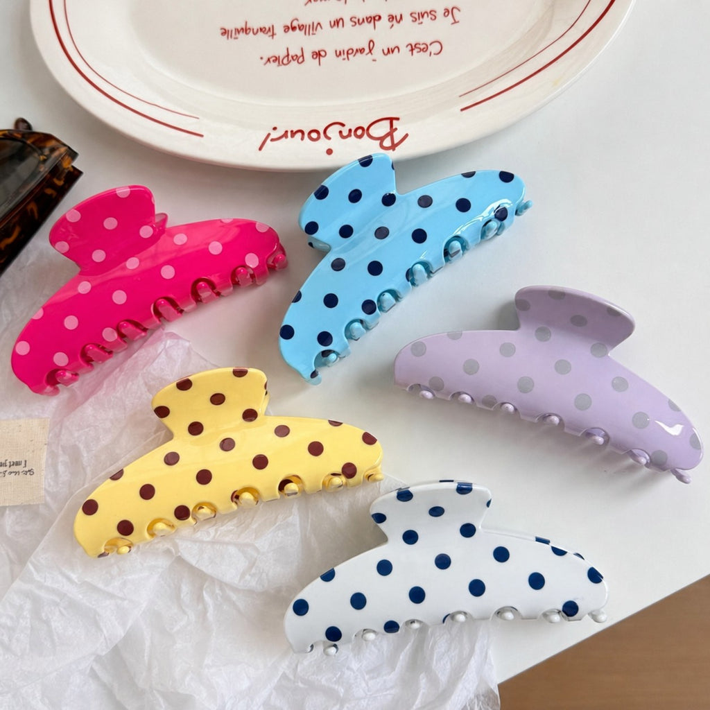 Retro Polka Dot Hair Claw - Glossy Spotted French Style Clip | 40H1099
