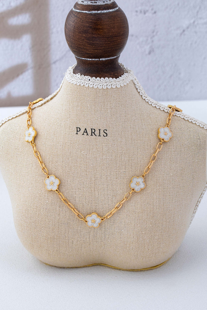 Vintage-Inspired White Enamel Floral Station Necklace | 80N93188