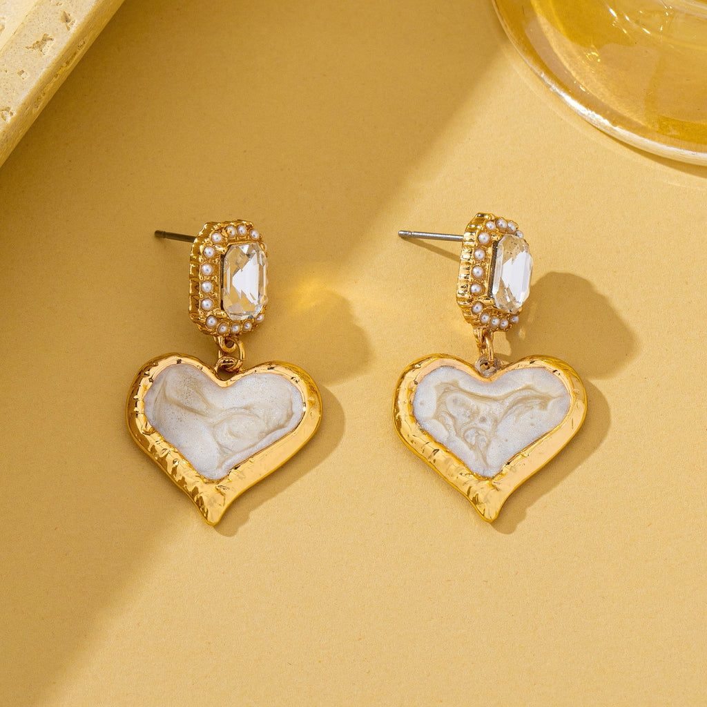 Marbled Enamel Heart Crystal Drop Earrings | 80E62347