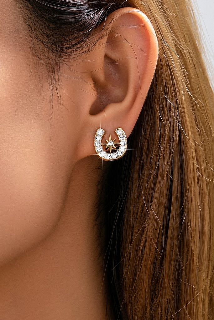 Pave Crystal Horseshoe Star Stud Earrings | 80E62350