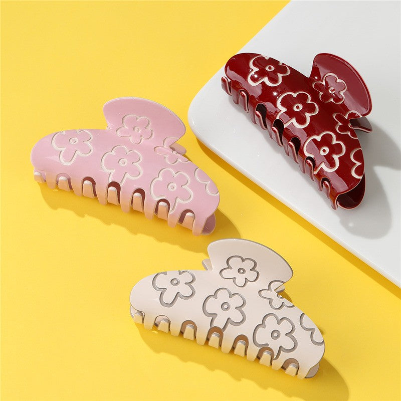 High-Shine Floral Embossed Hair Claw Clip | 40H1103