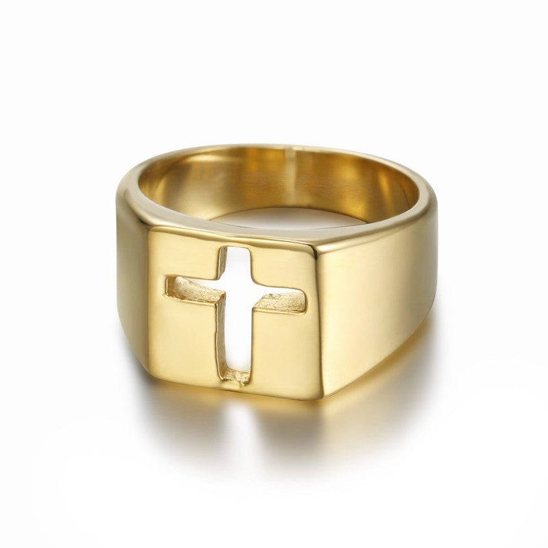 18K STAINLESS STEEL TARNISH FREE CROSS RING | 40R152