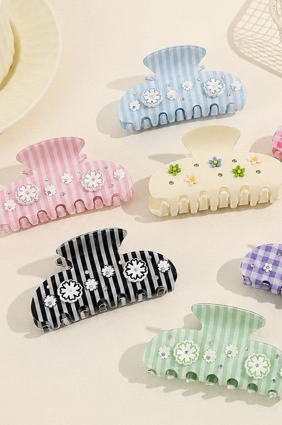Stripes Gingham Floral Hair Claw Clip | 40H1106