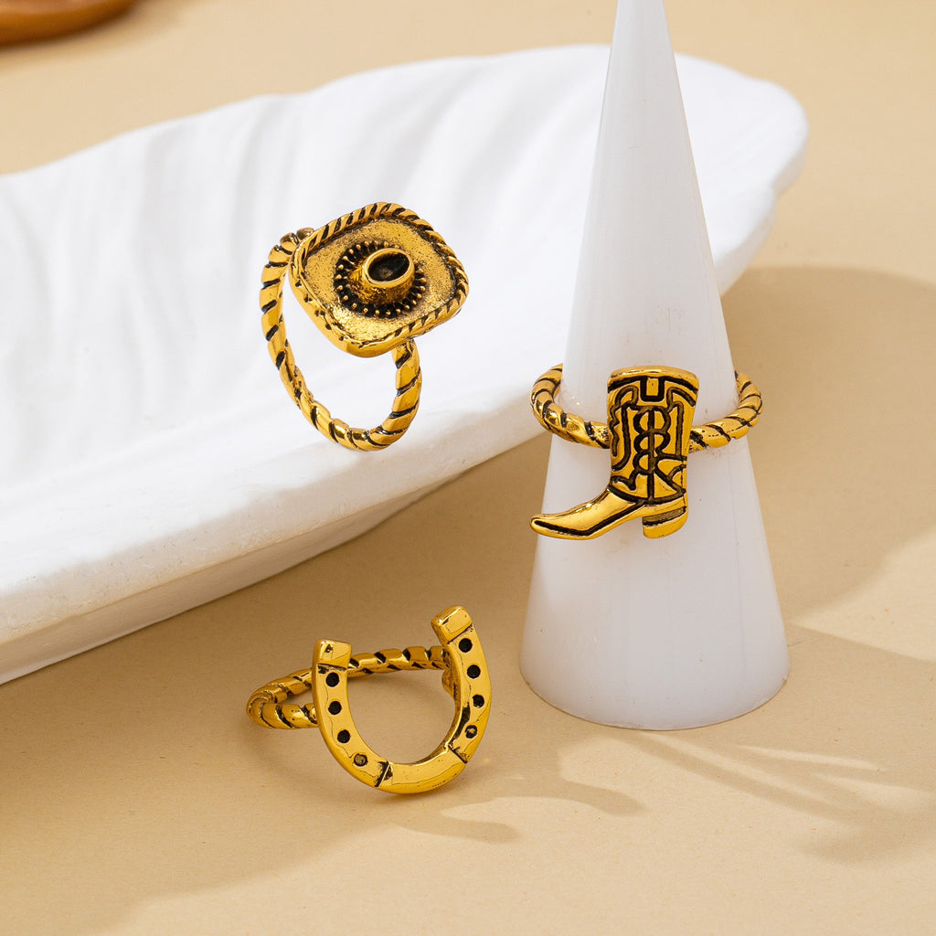 Western Antique Lasso & Hat Stackable Rings | 80R287
