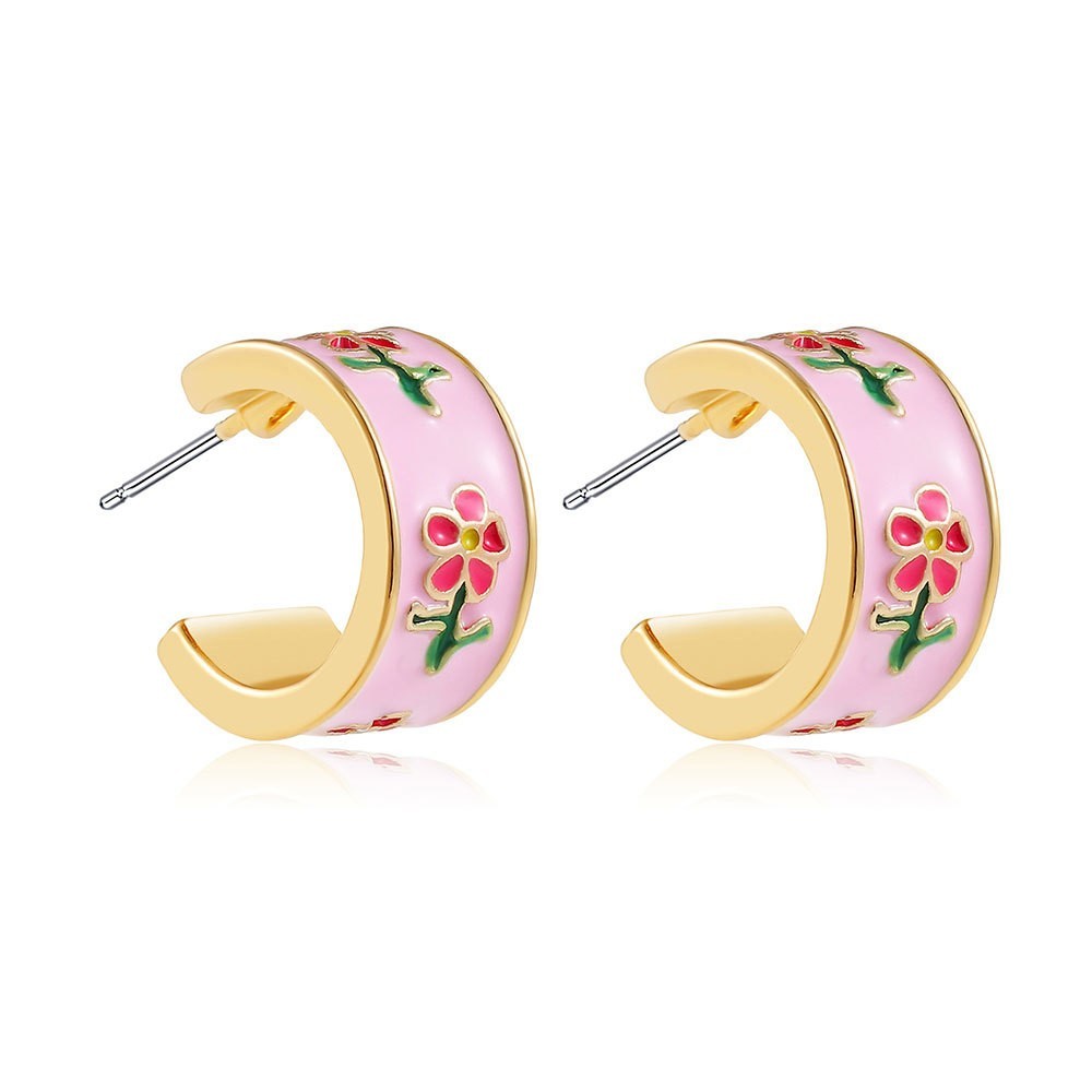 Garden Meadow Flower Enamel Huggie Hoop Earrings | 40E512
