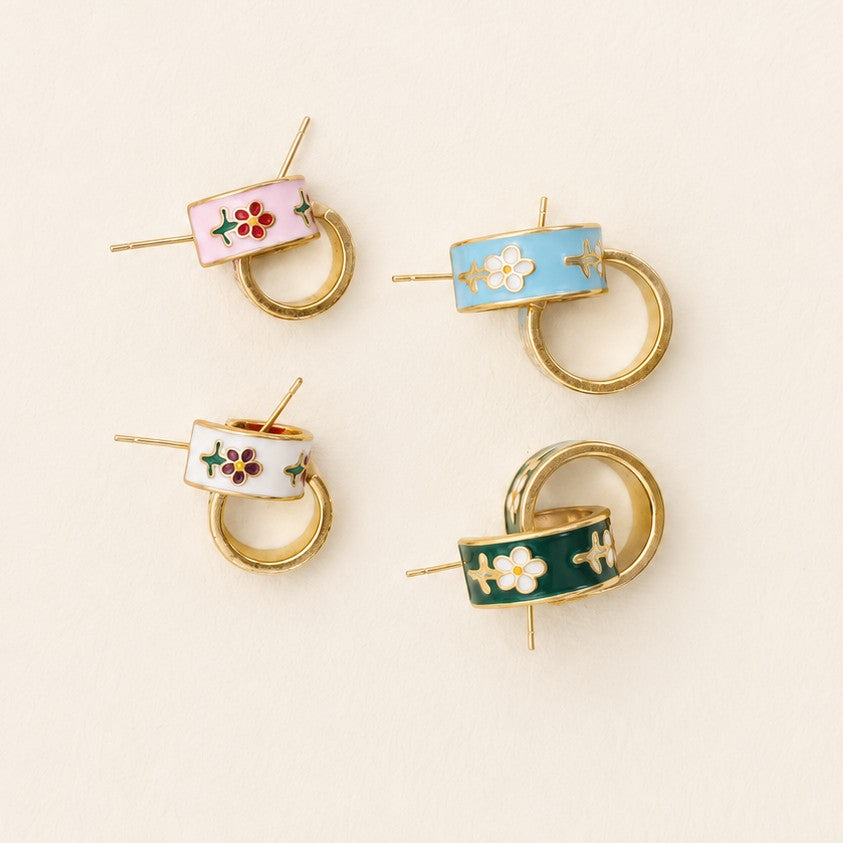Garden Meadow Flower Enamel Huggie Hoop Earrings | 40E512