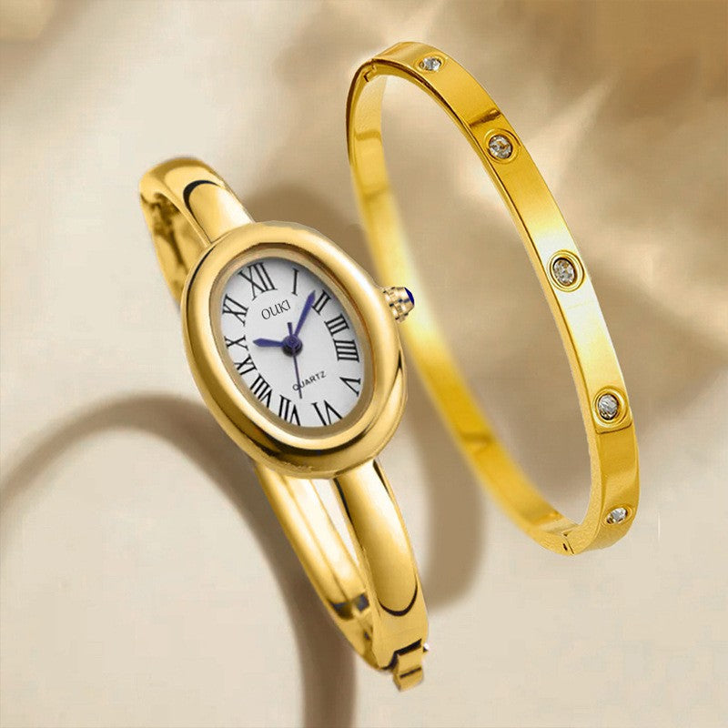 Oval Bangle Watch & Crystal Bracelet Set | 40WTH102