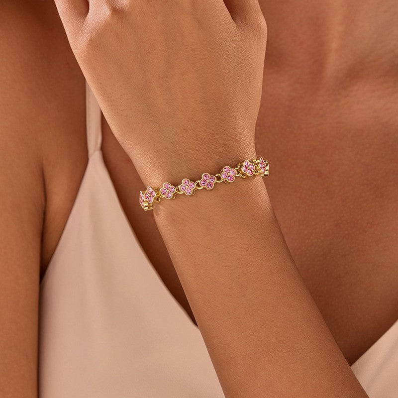 Dainty Gold-Tone Quatrefoil Crystal Bracelet | 40B5260