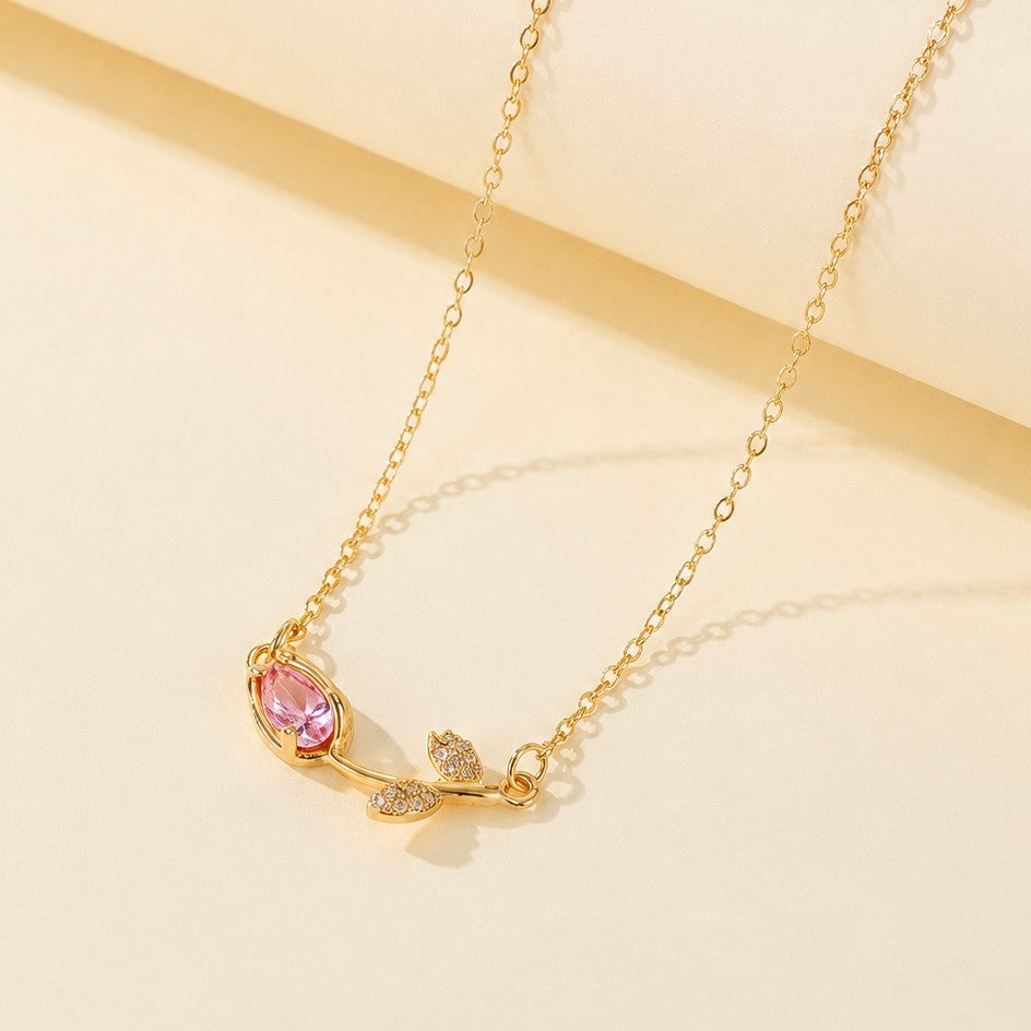 Dainty Crystal Tulip Shape Pendant Necklace | 40NK9720