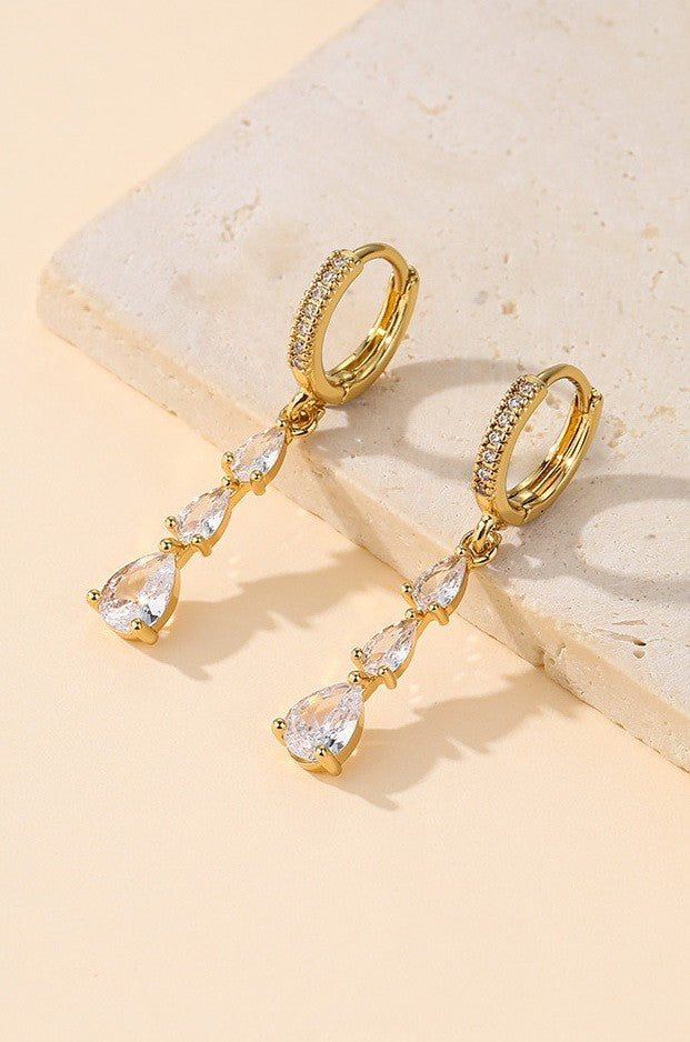 Triple Pear-Cut Crystal Drop Huggie Earrings | 40E517
