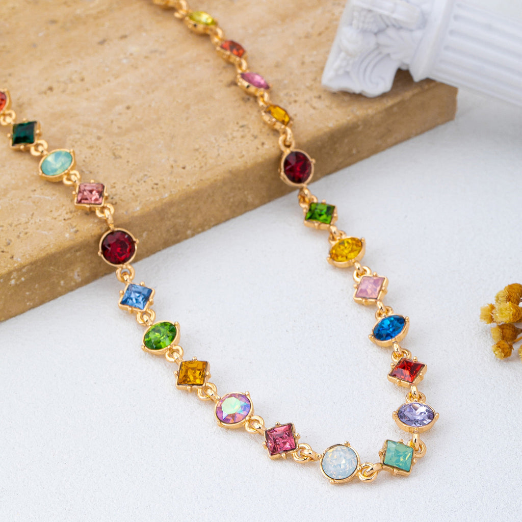 Multicolored Mixed-Shape Crystal Station Necklace | 80N93256