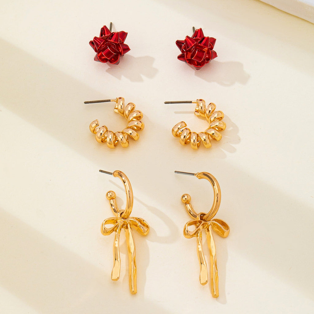 Holiday Present Bow & Ribbon Hoop Earring Set | 80E62410
