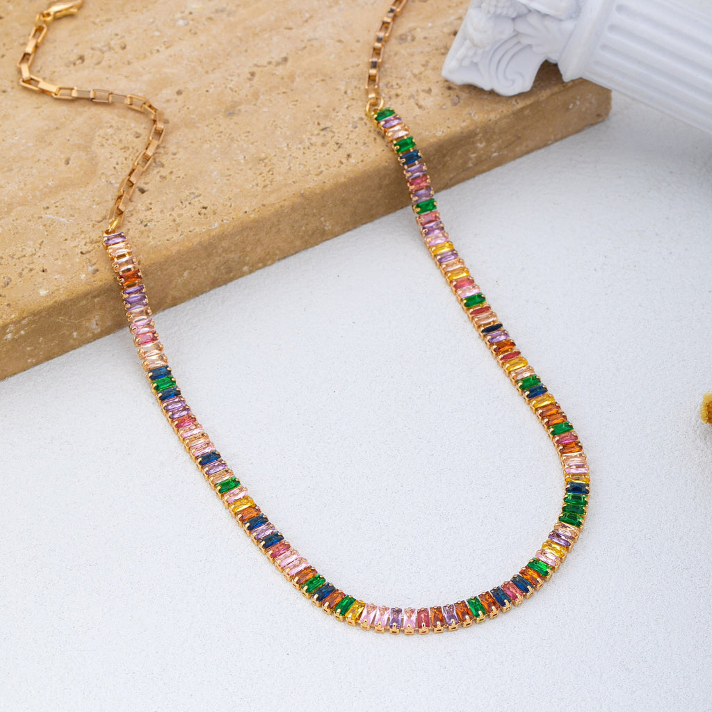 Multi Color Bezel-Set Crystal baguette Necklace | 80N93255