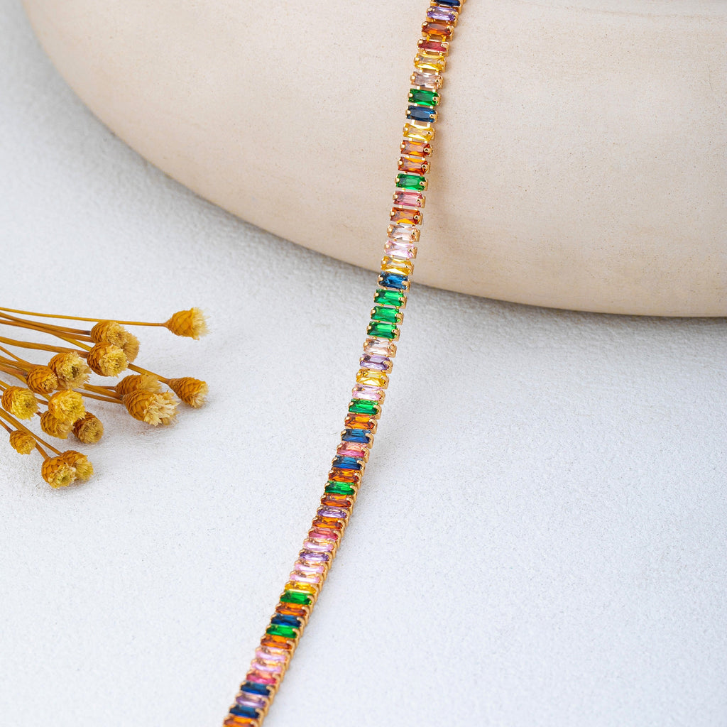 Multi Color Bezel-Set Crystal baguette Necklace | 80N93255