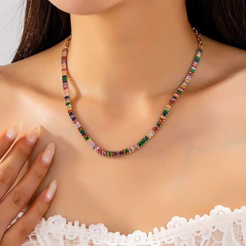 Multi Color Bezel-Set Crystal baguette Necklace | 80N93255