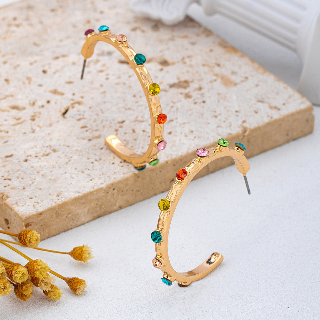 Multi Color Gemstone Hoop Earrings | 80E62415