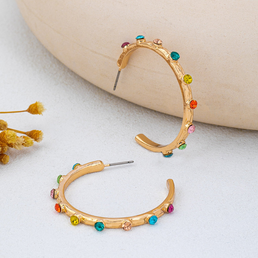 Multi Color Gemstone Hoop Earrings | 80E62415