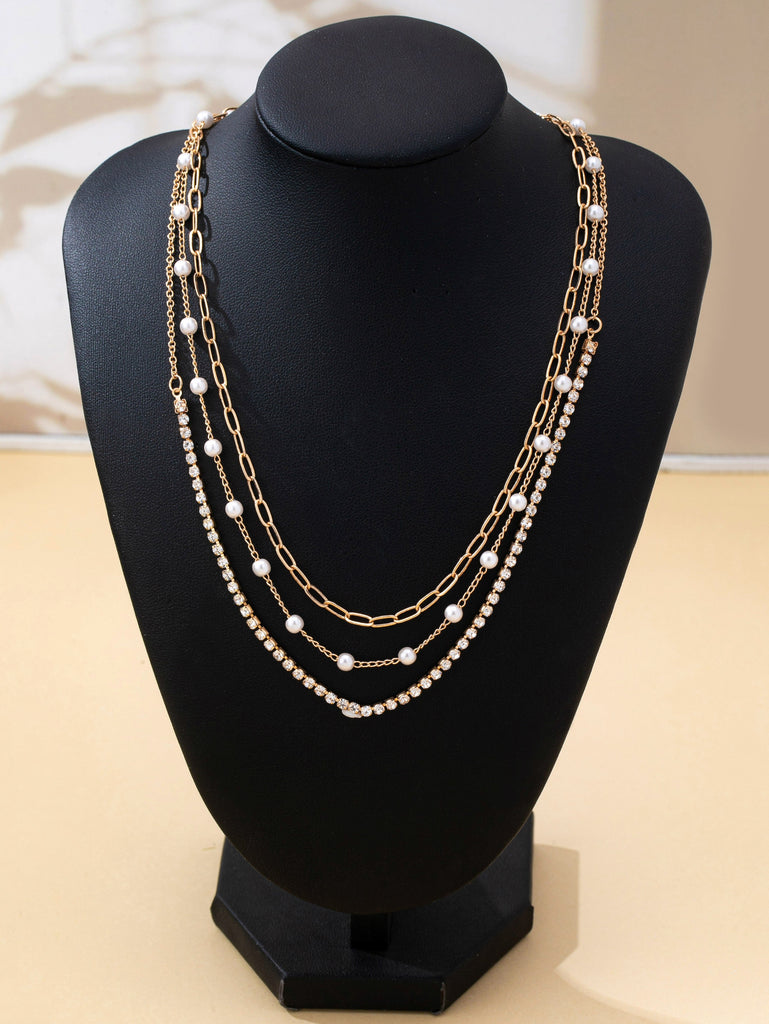 Pearl & Rhinestone Layered Necklace | 80N93279