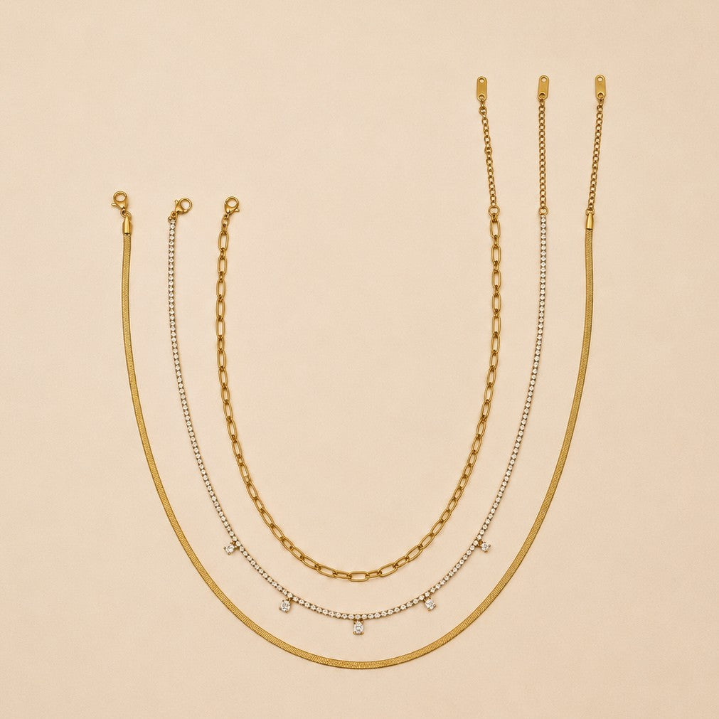 18K STAINLESS STEEL LAYERED NECKLACE SET | 40NK9723
