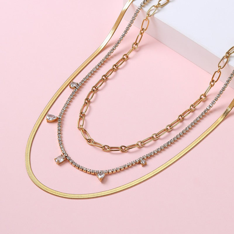 18K STAINLESS STEEL LAYERED NECKLACE SET | 40NK9723