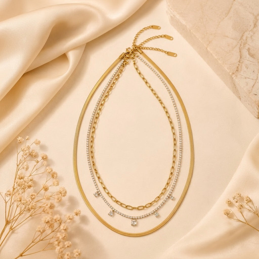 18K STAINLESS STEEL LAYERED NECKLACE SET | 40NK9723