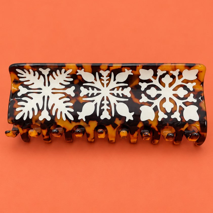 Jumbo Quilt Botanical Print Acrylic Hair Claw Clip | 40H1239