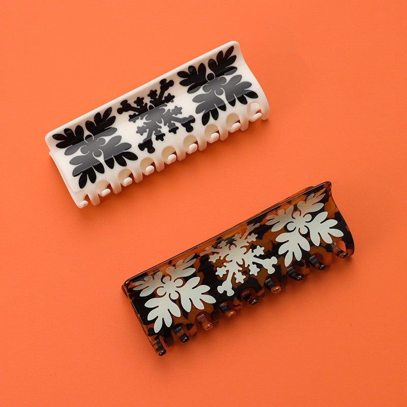 Jumbo Quilt Botanical Print Acrylic Hair Claw Clip | 40H1239