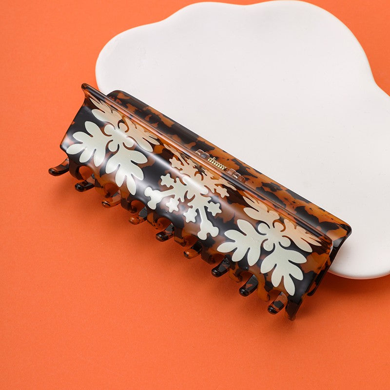 Jumbo Quilt Botanical Print Acrylic Hair Claw Clip | 40H1239