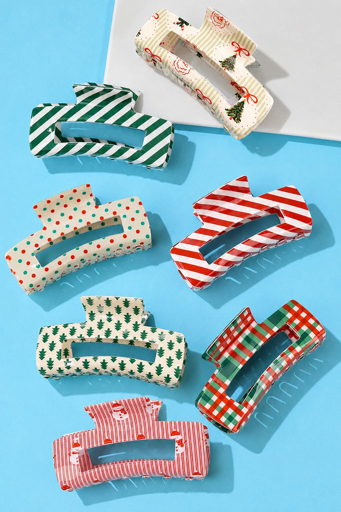 Holiday & Christmas Tree Stripe Hair Claw Clips | 40H1125