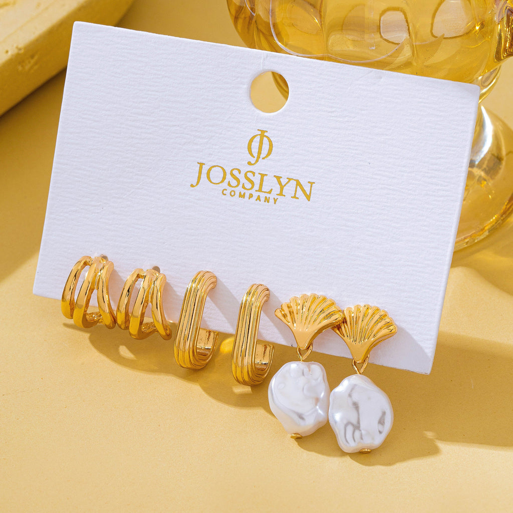 Textured Hoop & Pearl Trio Earrings | 80E62468