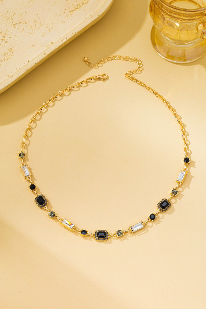 Geometric Black Crystal Baguette Necklace | 80N93313