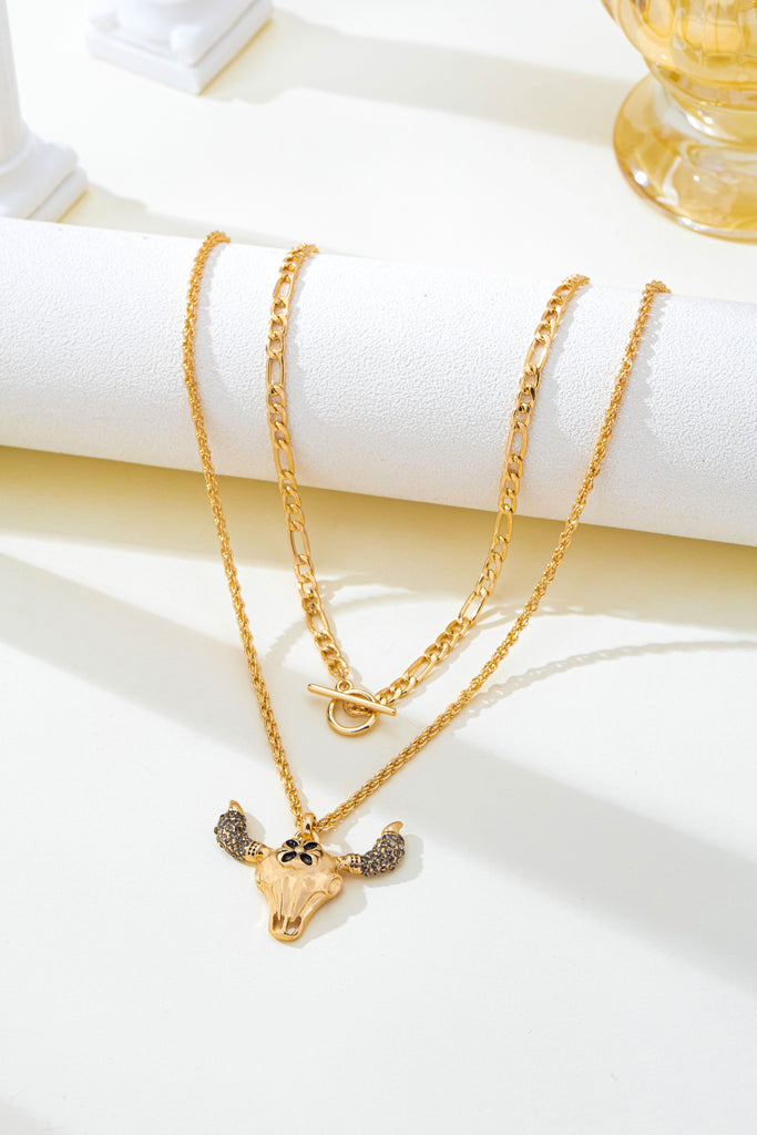 Western Glam Bull Skull Layered Necklace | 80N93320