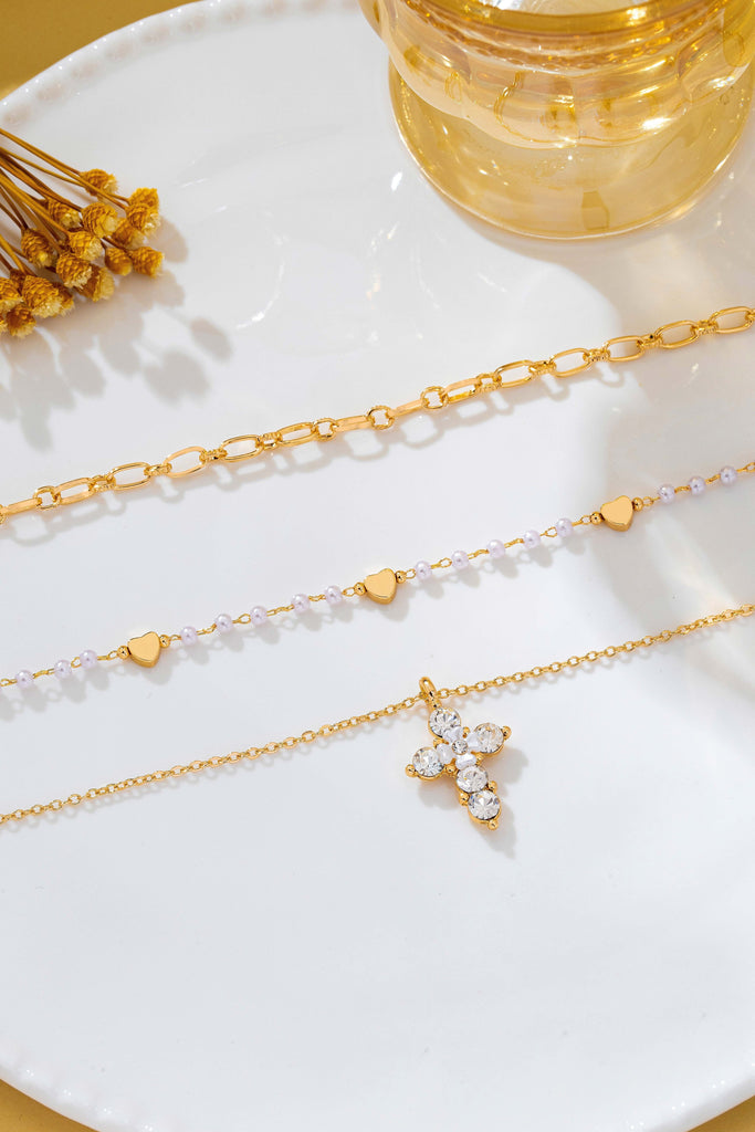 Multi-Strand Pearl & Crystal Cross Necklace | 80N93302