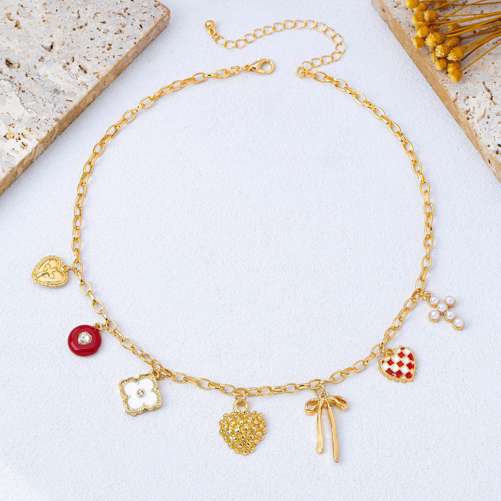 Heart Bow Cross Checker heart Charm Necklace | 80N93301