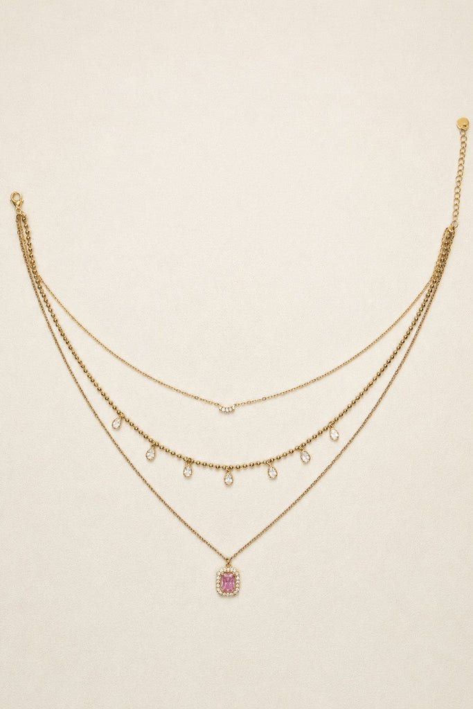 18K STAINLESS STEEL TARNISH FREE CRYSTAL LAYERED NECKLACE | 40NK9735