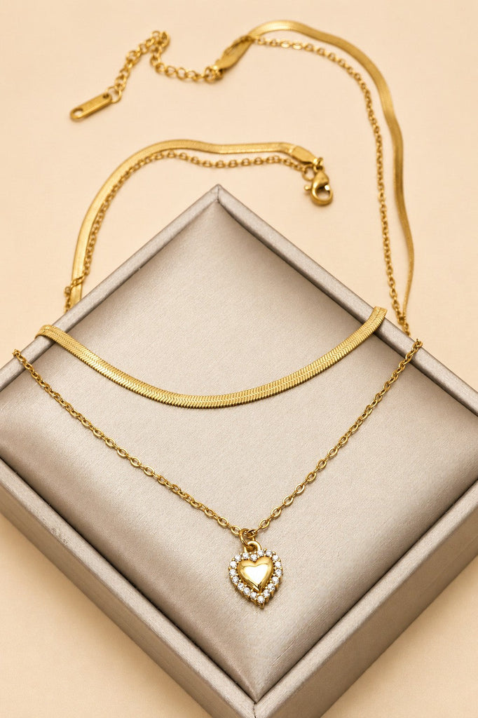 18K STAINLESS STEEL TARNISH FREE HEART LAYERED NECKLACE | 40NK9732