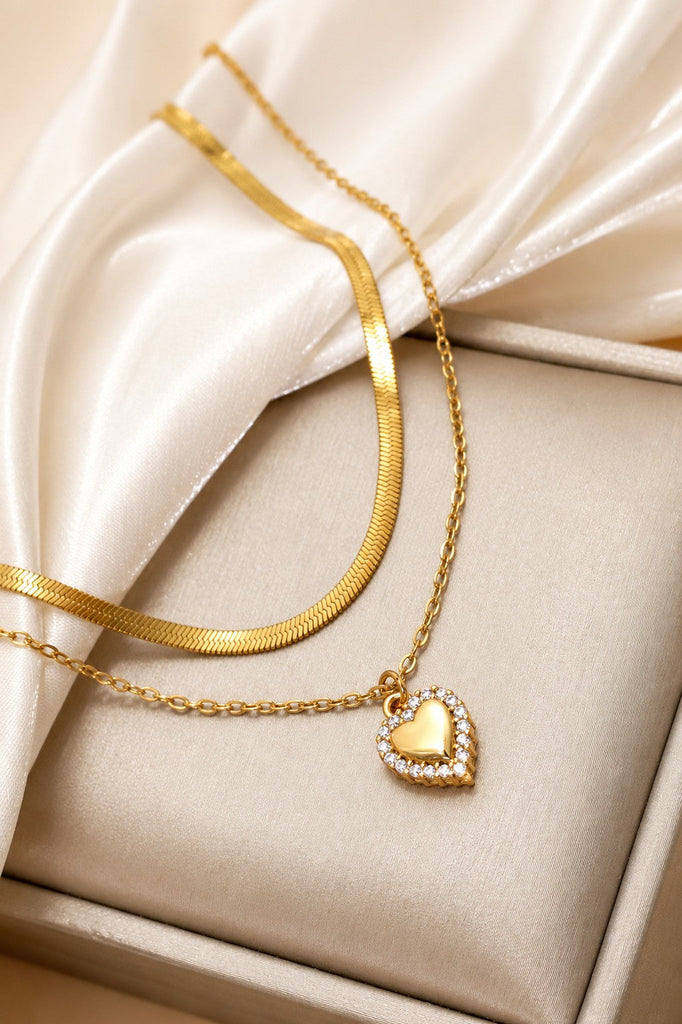18K STAINLESS STEEL TARNISH FREE HEART LAYERED NECKLACE | 40NK9732